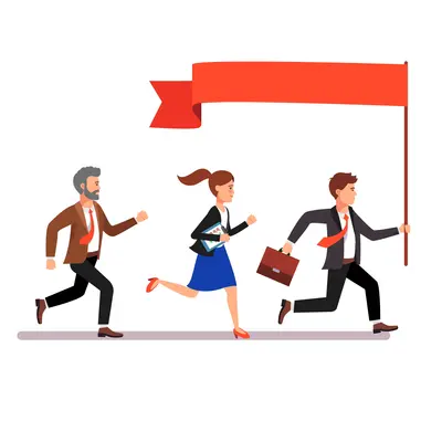 person walking toward target arrow graphic